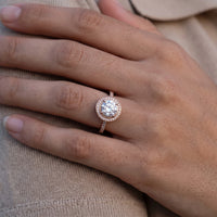 Thumbnail for Halo ring — close-up van de details, rosé goud | SKU: 101791-4.5-rose-gold