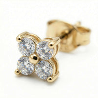 Thumbnail for Crystal Flower Stud Earrings by Brother & Sisters featuring four brilliant-cut zirconia stones in a gold setting.