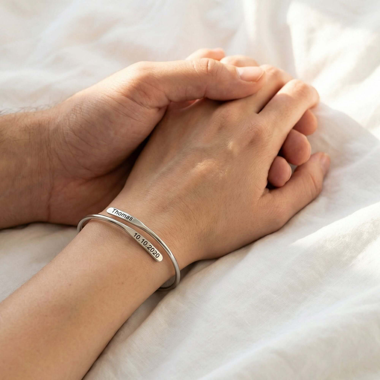 Wrap Couple Bracelet by Brother & Sisters featuring custom engravings for couples.