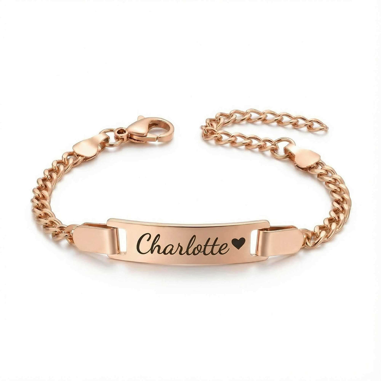 Infant Bracelet by Brother & Sisters featuring a personalized rose gold design with the name Charlotte.