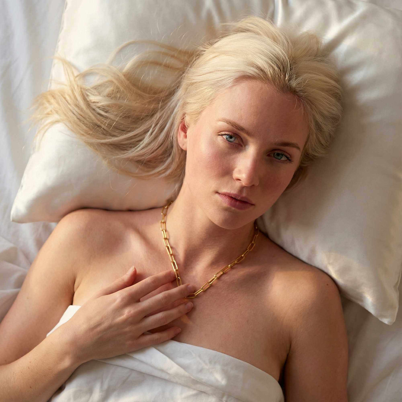 Ria Paperclip Chain Necklace worn by a model, featuring bold oversized links, crafted by Brother & Sisters.