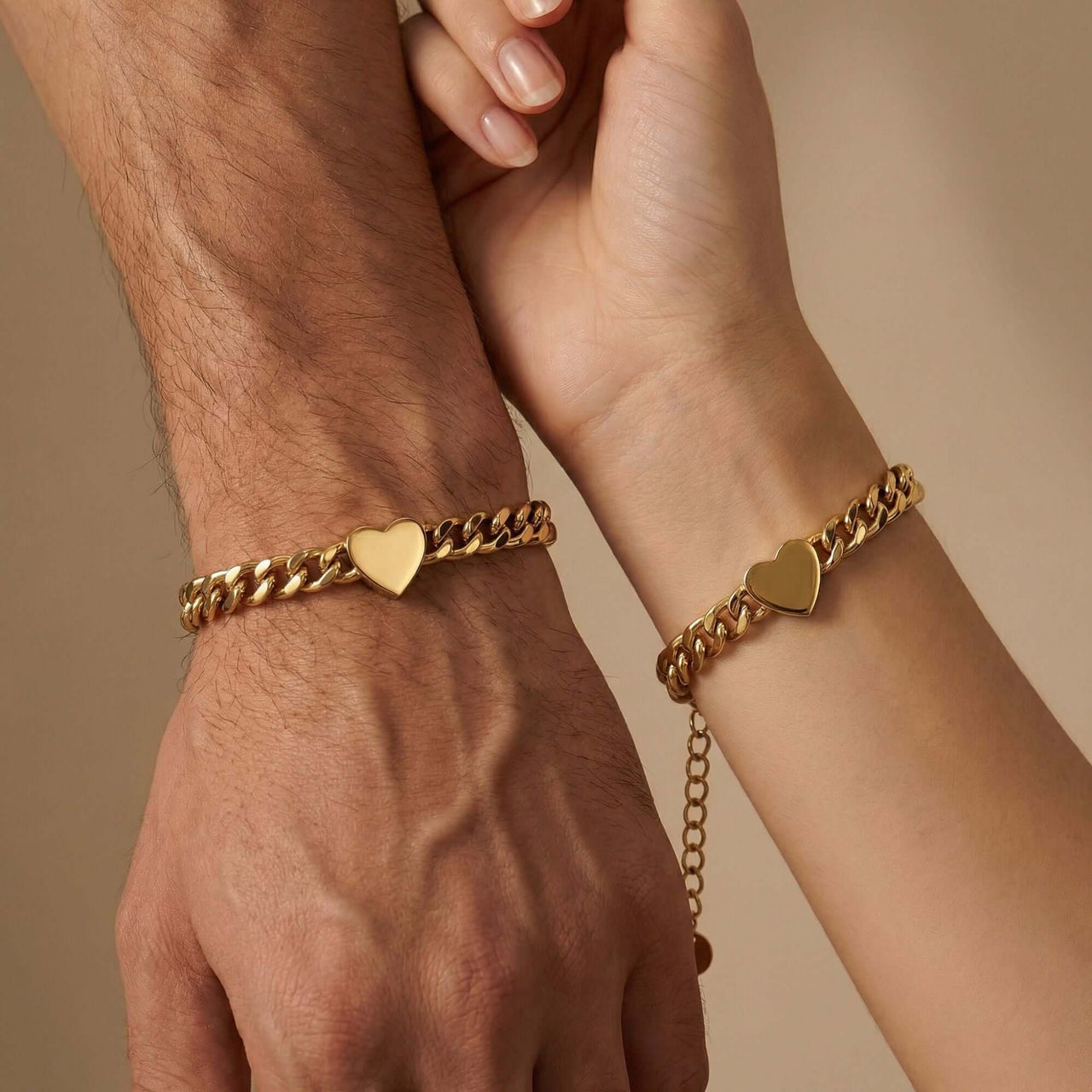 Love Couple Bracelet featuring polished heart on a bold Cuban link chain by Brother & Sisters.