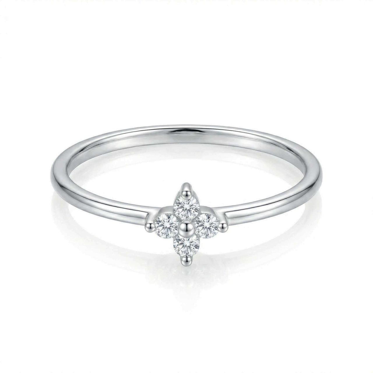 Crystal Flower Ring featuring a delicate four-leaf design with zirconia stones by Brother & Sisters.