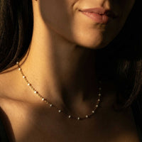 Thumbnail for White Beaded Choker featuring tiny white enamel beads by Brother & Sisters, worn by a model.