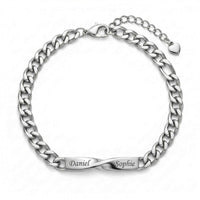 Thumbnail for Infinity Bond Matching Bracelet featuring two names, Daniel and Sophie, symbolizing unbreakable connection by Brother & Sisters.