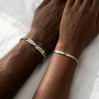 Thumbnail for Infinity Bond Matching Bracelet featuring twisted bars with names Daniel and Sophie, by Brother & Sisters.