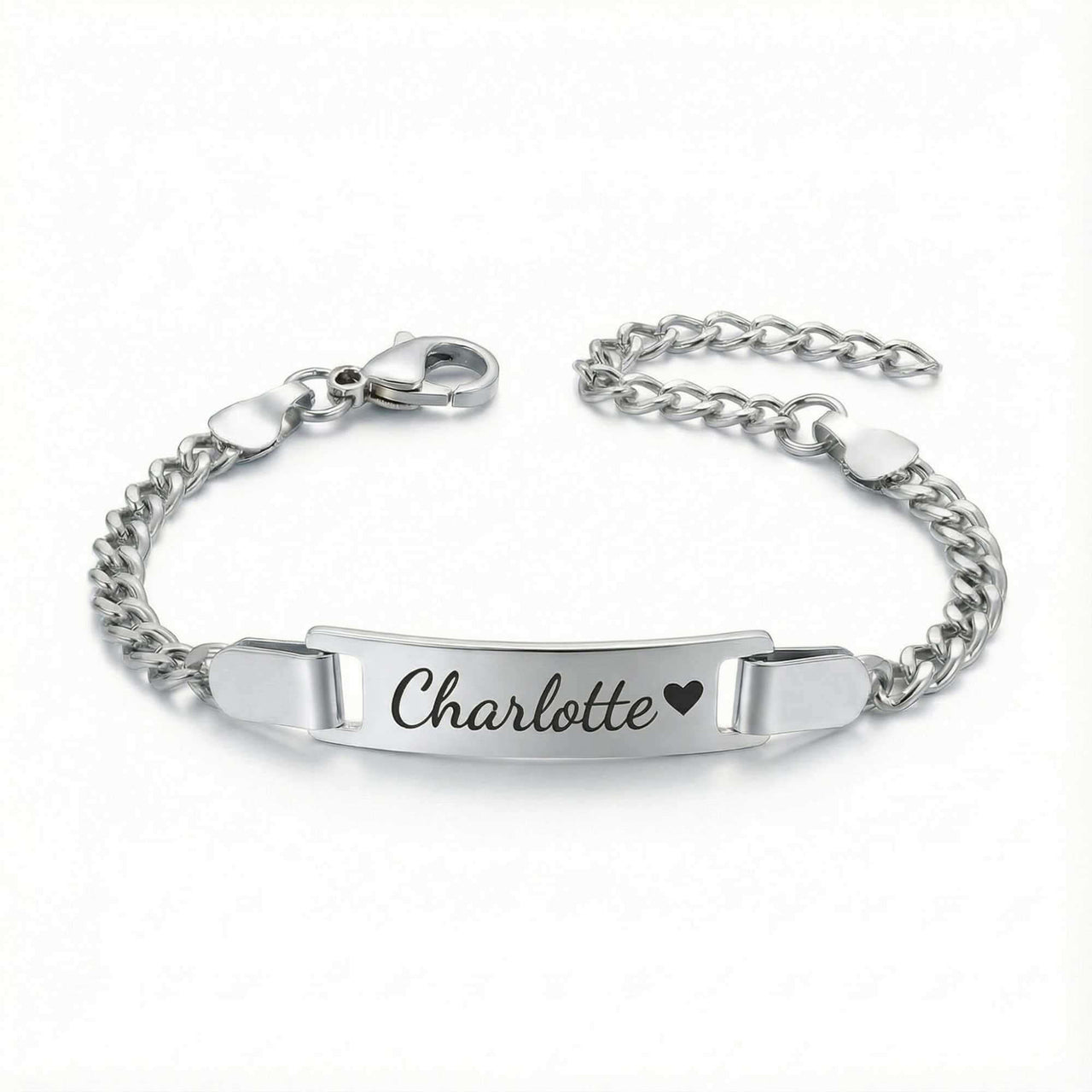 Infant Bracelet by Brother & Sisters features personalized engraving with the name Charlotte, perfect keepsake for babies.