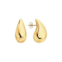 Thumbnail for Lumi Drop Studs in polished gold, sculptural teardrop design by Brother & Sisters, modern statement earrings for women.