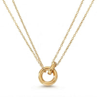 Thumbnail for The Eternal Link double-layer necklace by Brother & Sisters with interlocking circle pendant and gold chains.
