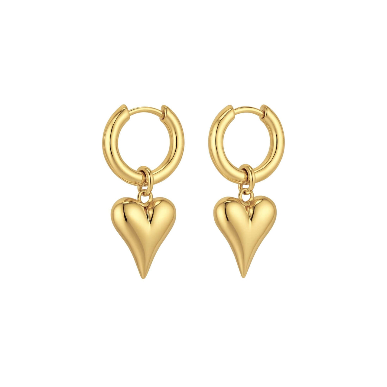 Amora Heart Drops - Gold earrings with heart charms by Brother & Sisters, perfect for romantic style.