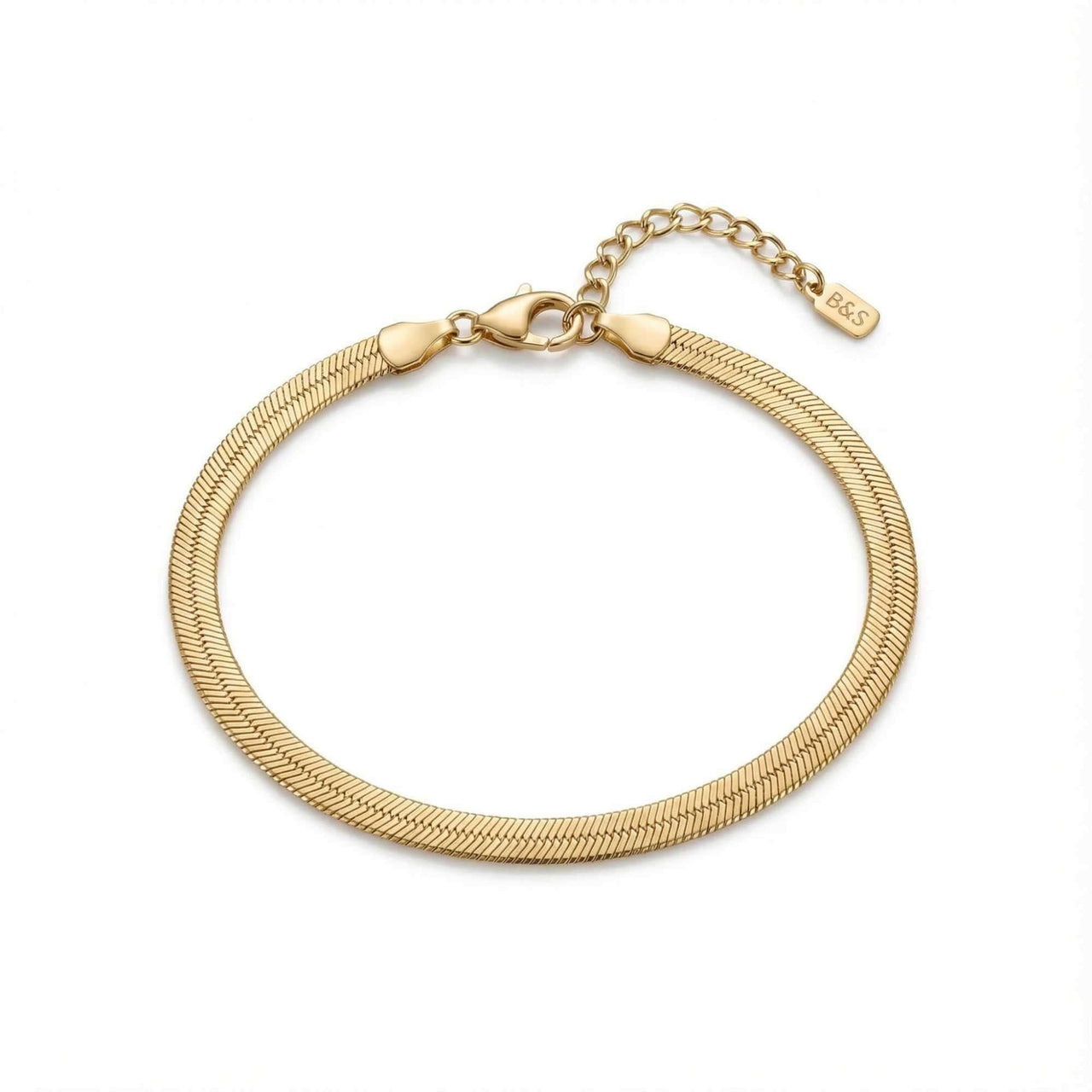 Kauai Herringbone Bracelet by Brother & Sisters, sleek herringbone design in liquid-gold stainless steel.