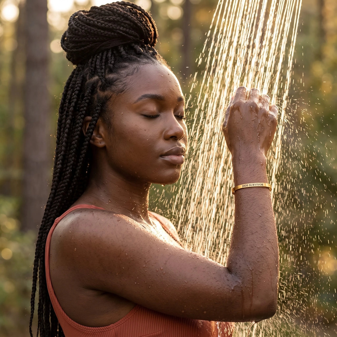 2020 Survivor, gold bracelet — outdoor shower | SKU: 2020s-rg
