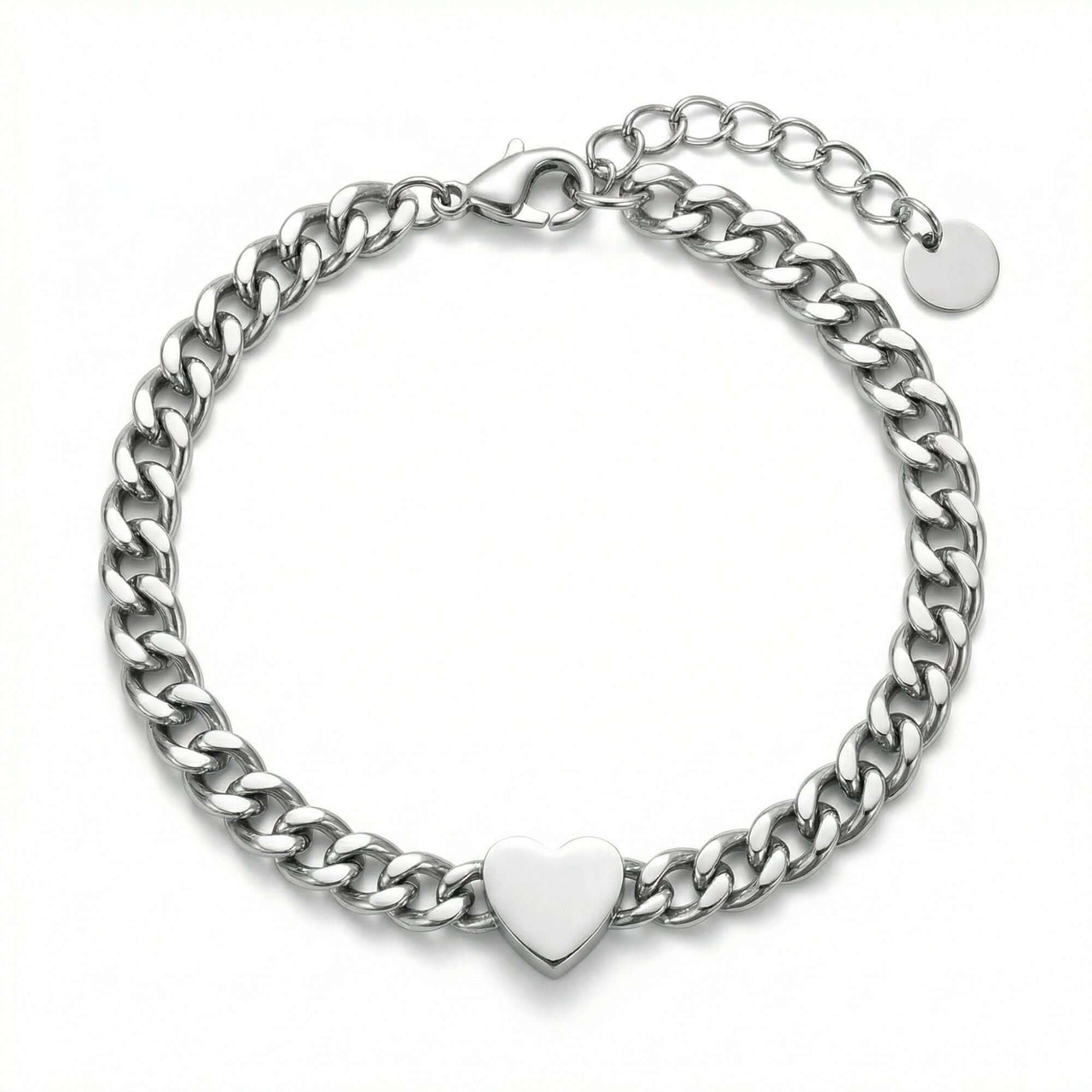 Love Couple Bracelet by Brother & Sisters featuring polished heart on Cuban link chain.