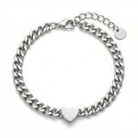 Thumbnail for Love Couple Bracelet by Brother & Sisters featuring polished heart on Cuban link chain.