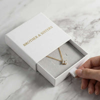 Thumbnail for Crystal Flower necklace in Brother & Sisters signature white slide-drawer gift box — dainty pendant gift packaging