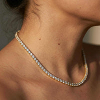 Thumbnail for Isolde Tennis Necklace featuring brilliant-cut diamond simulants set in 18K gold by Brother & Sisters.