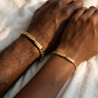 Thumbnail for Infinity Bond Matching Bracelet by Brother & Sisters featuring two name-engraved twisted bars in gold.