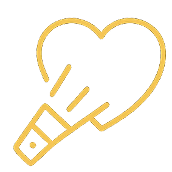 Golden outline icon depicting a winged heart symbol, often used to signify favorite items, rapid service, or exceptional customer loyalty programs.