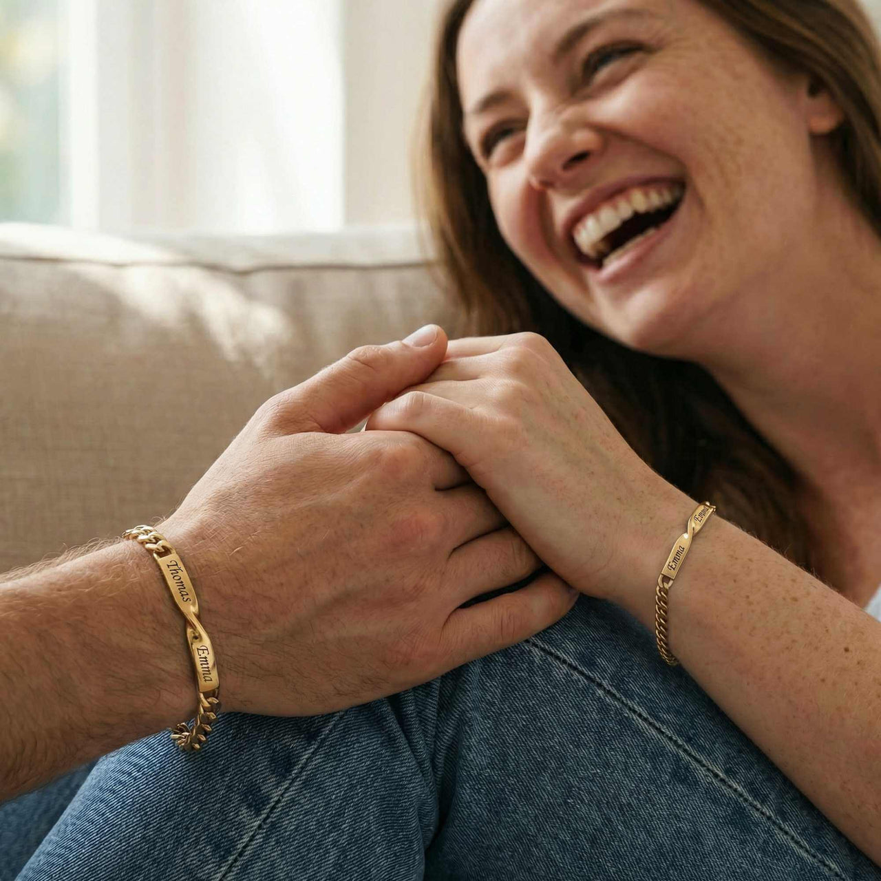 Infinity Bond Matching Bracelet worn by a couple, symbolizing love and connection by Brother & Sisters.