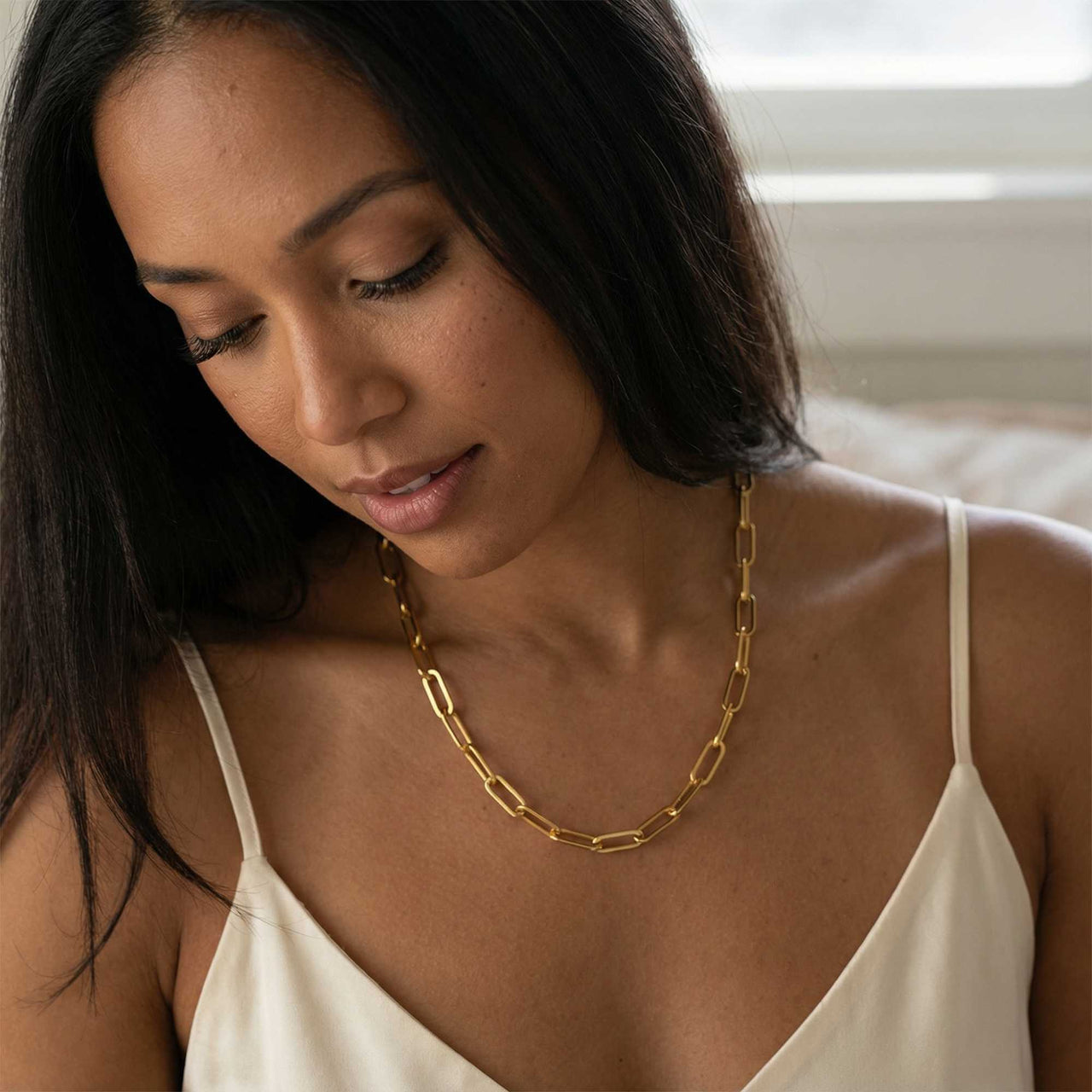 Ria Paperclip Chain Necklace showcasing bold links and chic design by Brother & Sisters, perfect for elevating any outfit.