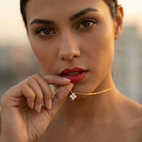 Thumbnail for Crystal Flower necklace dainty four-leaf zircon pendant on ultra-fine cable chain — minimalist refined everyday signature