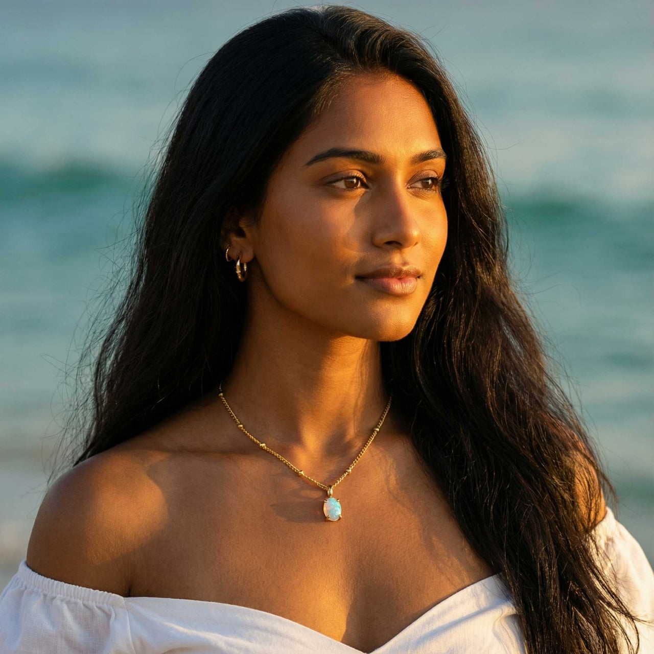 Opal Pendant Necklace by Brother & Sisters showcasing a stunning AAA-grade opal pendant and delicate satellite bead chain.
