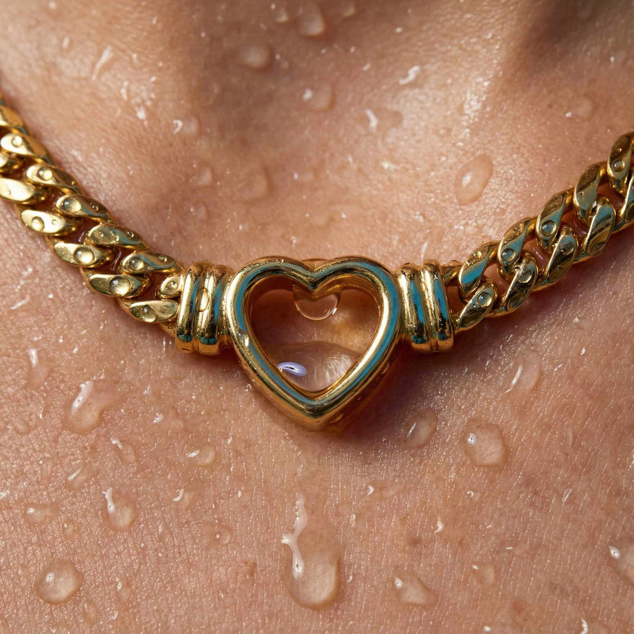 Vali Heart Choker Necklace featuring a chunky Cuban chain and open heart design by Brother & Sisters.