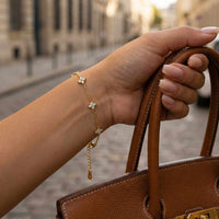Thumbnail for Crystal Flower Bracelet by Brother & Sisters featuring five crystal flowers on a delicate chain.