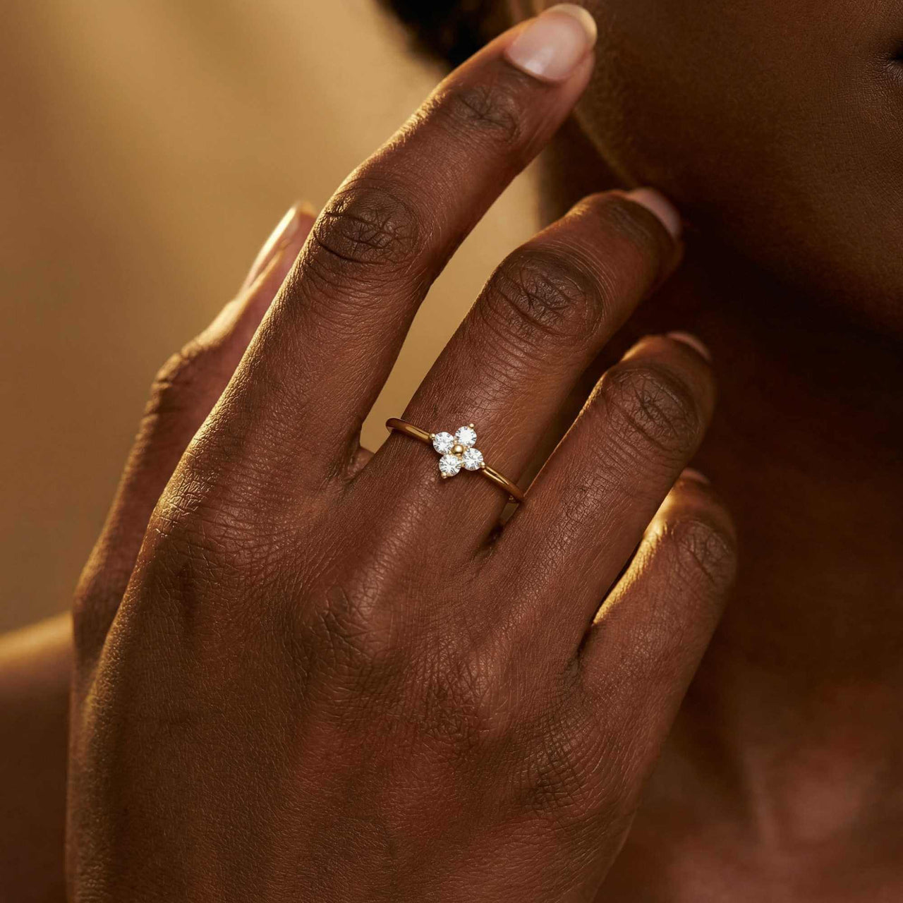 Crystal Flower Ring by Brother & Sisters featuring a four-leaf crystal flower and a delicate band.