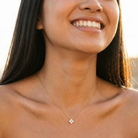Thumbnail for Crystal Flower necklace dainty signature pendant featuring four sparkling zircon crystals in flower setting