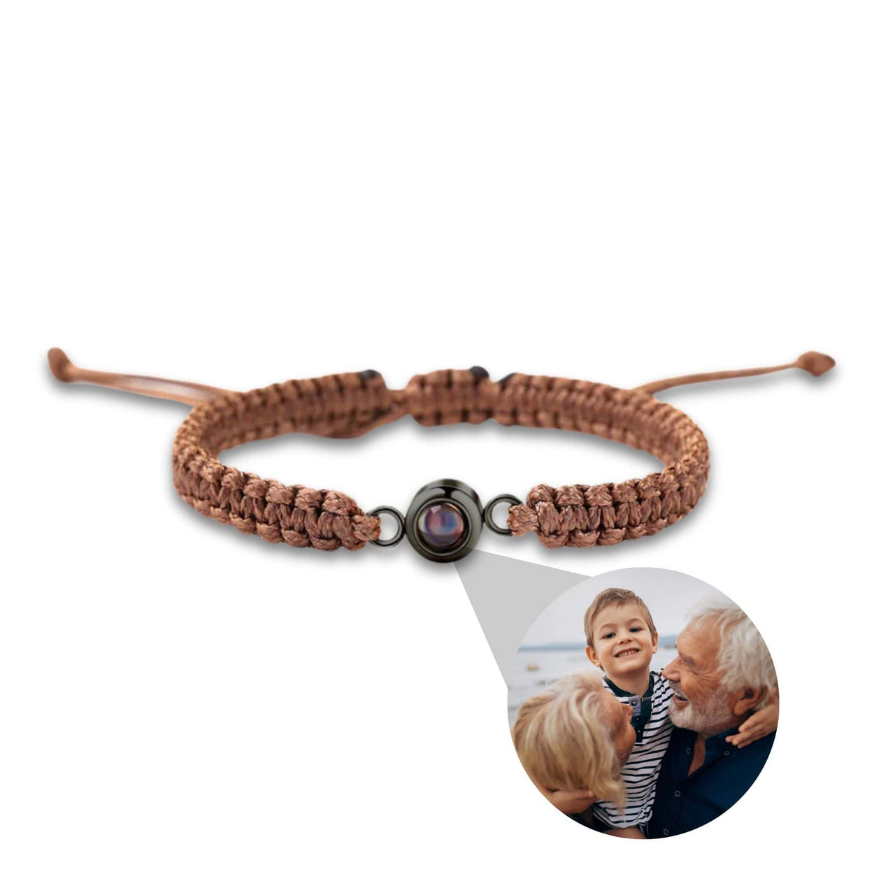 Man Brown Photo Bracelet by Brother & Sisters featuring a photo pendant for cherished memories.