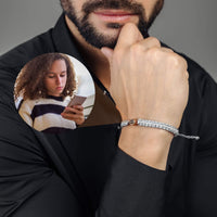 Thumbnail for Man Grey Photo Bracelet worn by a man, showcasing the customizable circle pendant feature by Brother & Sisters.