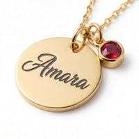 Thumbnail for Precious Name Necklace by Brother & Sisters featuring engraved name Amara and matching birthstone crystal.