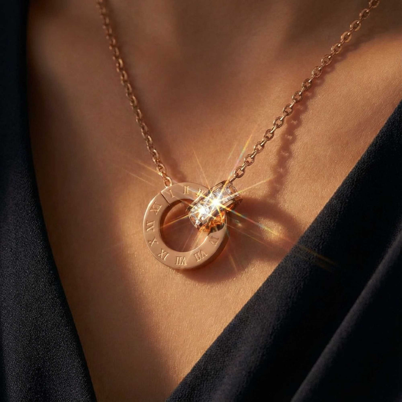 Ketting met Verstrengelde Ringen en Kristal