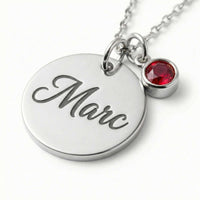 Thumbnail for Precious Name Necklace with engraved name 'Marc' and red birthstone crystal by Brother & Sisters.