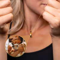 Thumbnail for Close-up of a woman wearing an Animal Photo Necklace showcasing a cherished pet photo, by Brother & Sisters.