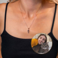 Thumbnail for Animal Photo Necklace worn by a woman featuring a personalized pendant showcasing her pet's photo.