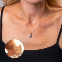 Thumbnail for Woman wearing an Animal Photo Necklace showcasing a pendant with a cat image, designed by Brother & Sisters.