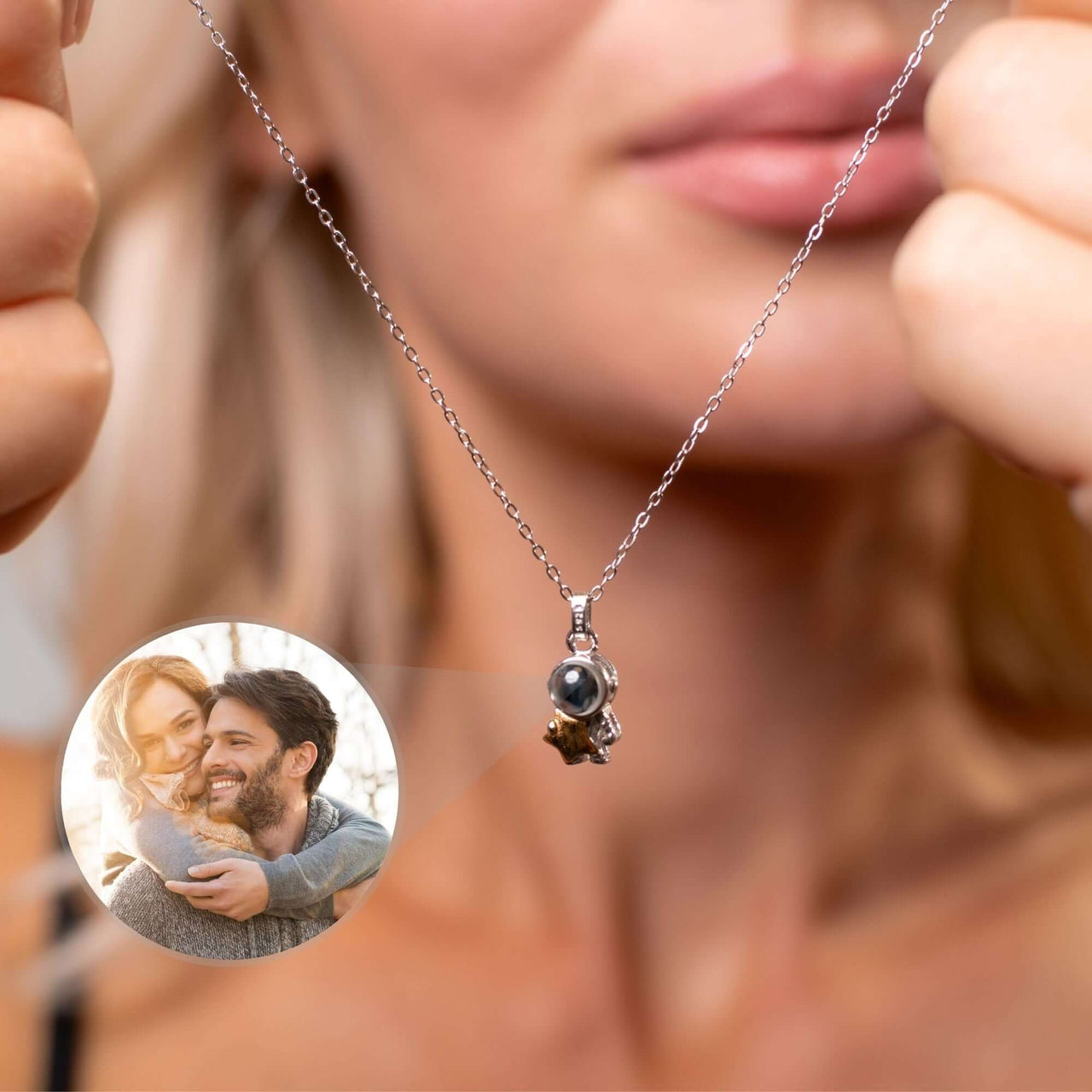 Astronaut Photo Necklace showcasing a customizable pendant, perfect for cherishing special moments from Brother & Sisters.