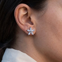Thumbnail for Close-up of the Austrian Crystals Flowers Earrings in silver worn | SKU: 419620-silver