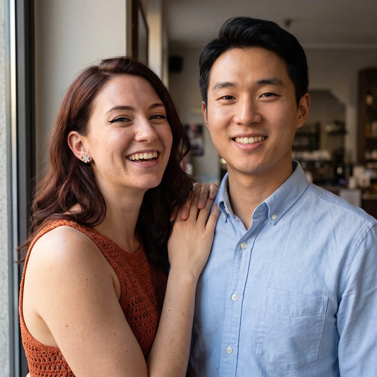 Couple moment, she wears the Austrian Crystals Flowers Earrings in silver | SKU: 419620-silver