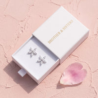 Thumbnail for Austrian Crystals Flowers Earrings, silver earrings — gift box | SKU: 419620-silver