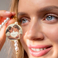 Thumbnail for Beaded Photo Bracelet featuring a pearl chain and custom photo charm by Brother & Sisters, showcasing cherished memories.