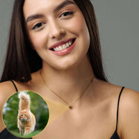 Thumbnail for Cat Photo Necklace showcasing a personalized pendant with a cat image, worn by a woman from Brother & Sisters.