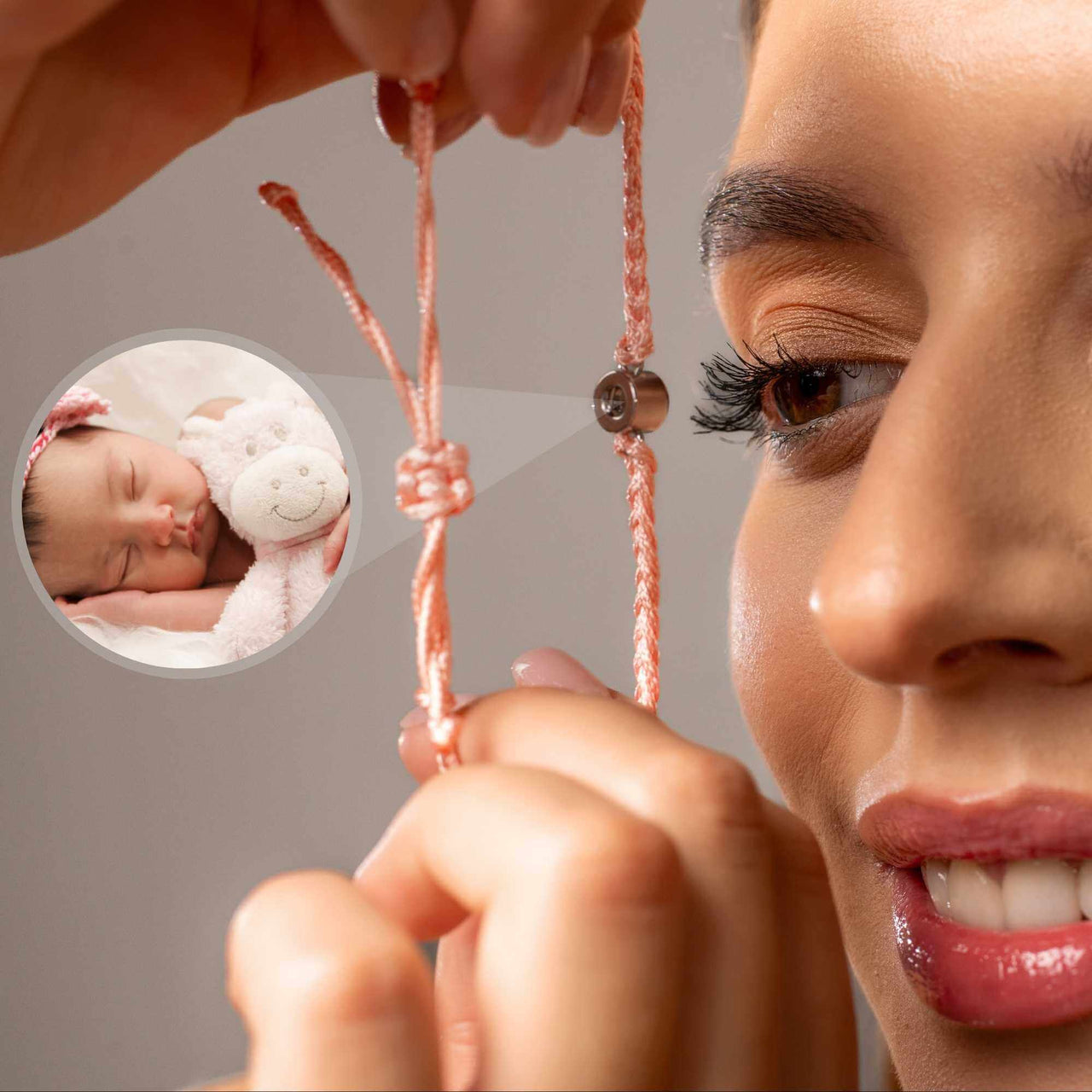 Pink Photo Bracelet featuring personalized photo of a baby, capturing cherished moments with Brother & Sisters.