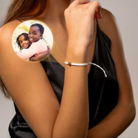Thumbnail for White Photo Bracelet on a woman's wrist featuring a personalized photo pendant, by Brother & Sisters.