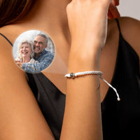 Thumbnail for White Photo Bracelet featuring a personalized pendant with a cherished photo by Brother & Sisters, perfect for sentimental gifting.