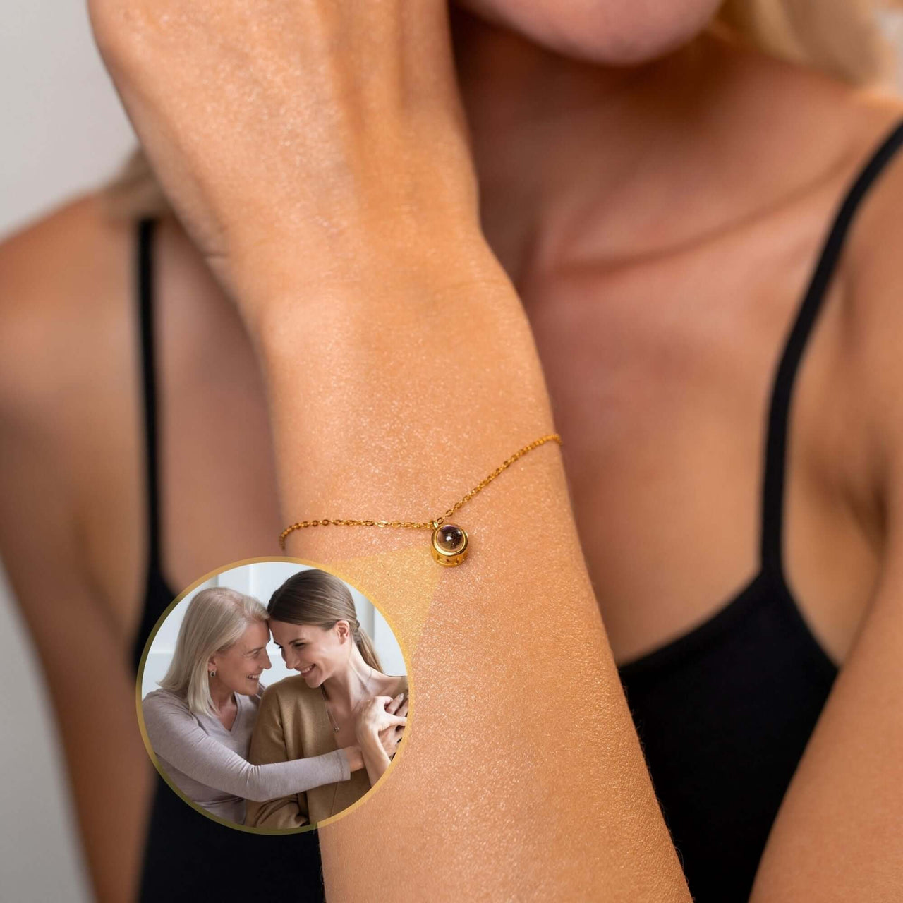 Circular Photo Bracelet by Brother & Sisters featuring a sleek charm and personalized photo for cherished memories.