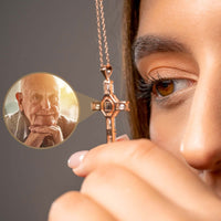 Thumbnail for Cross Photo Necklace featuring a customizable photo projection, perfect for keeping memories close. By Brother & Sisters.