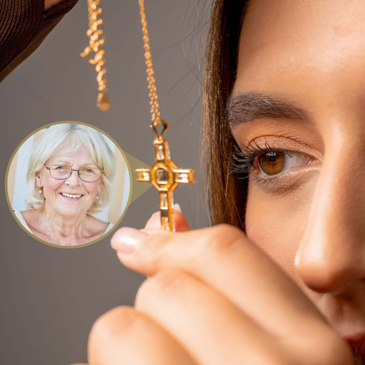 Cross Photo Necklace featuring a customizable photo projection pendant from Brother & Sisters.